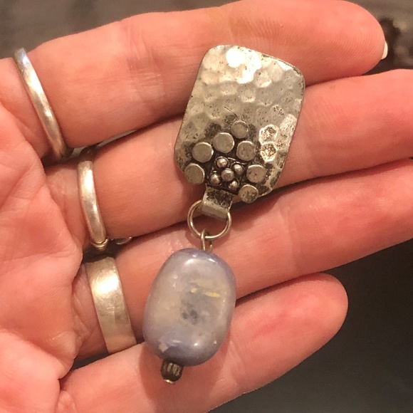 VTG 90s Cara Stimmel Hammered Silver Tone Chunky Dangling Bead Pierced Earrings - Picture 2 of 8